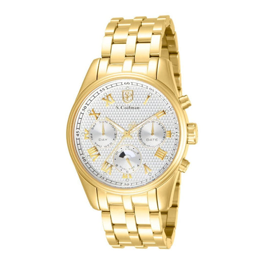 S.Coifman SC0163 Men's Heritage Chronograph Silver Dial Gold-Tone Stainless Steel Bracelet Watch 45mm