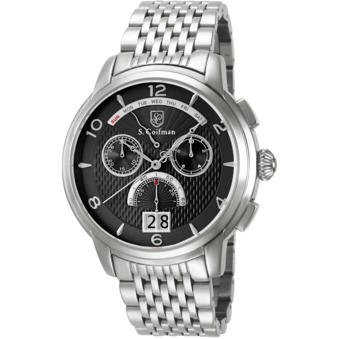 S.Coifman SC0184 Men's Heritage Chronograph Black Dial Stainless Steel Bracelet Watch 46mm