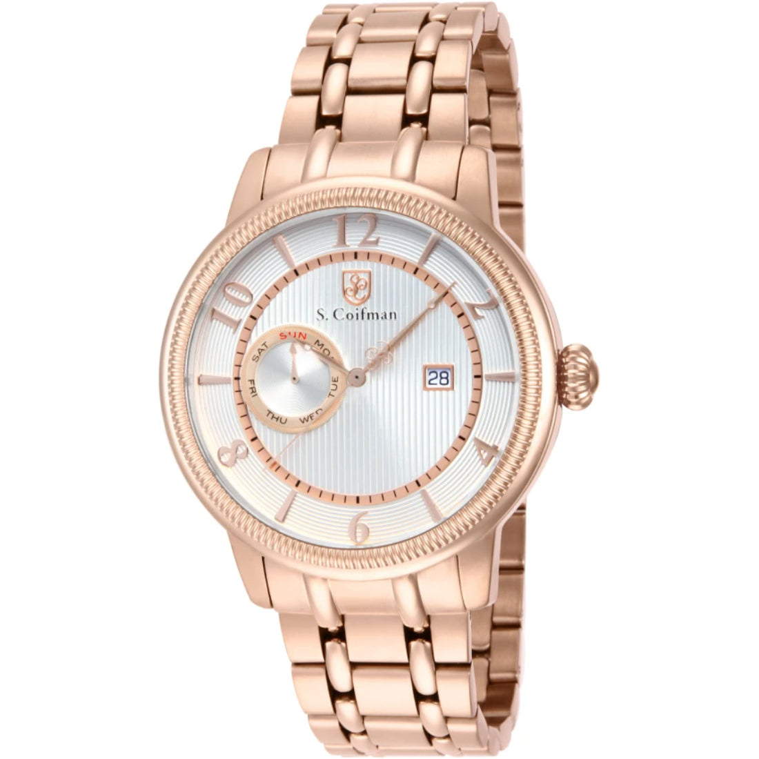 S.Coifman SC0199 Men's Heritage Chronograph Silver Dial Gold-Tone Stainless Steel Bracelet Watch 45mm