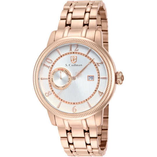 S.Coifman SC0199 Men's Heritage Chronograph Silver Dial Gold-Tone Stainless Steel Bracelet Watch 45mm