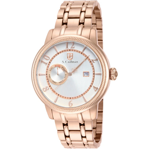 S.Coifman SC0199 Men's Heritage Chronograph Silver Dial Gold-Tone Stainless Steel Bracelet Watch 45mm