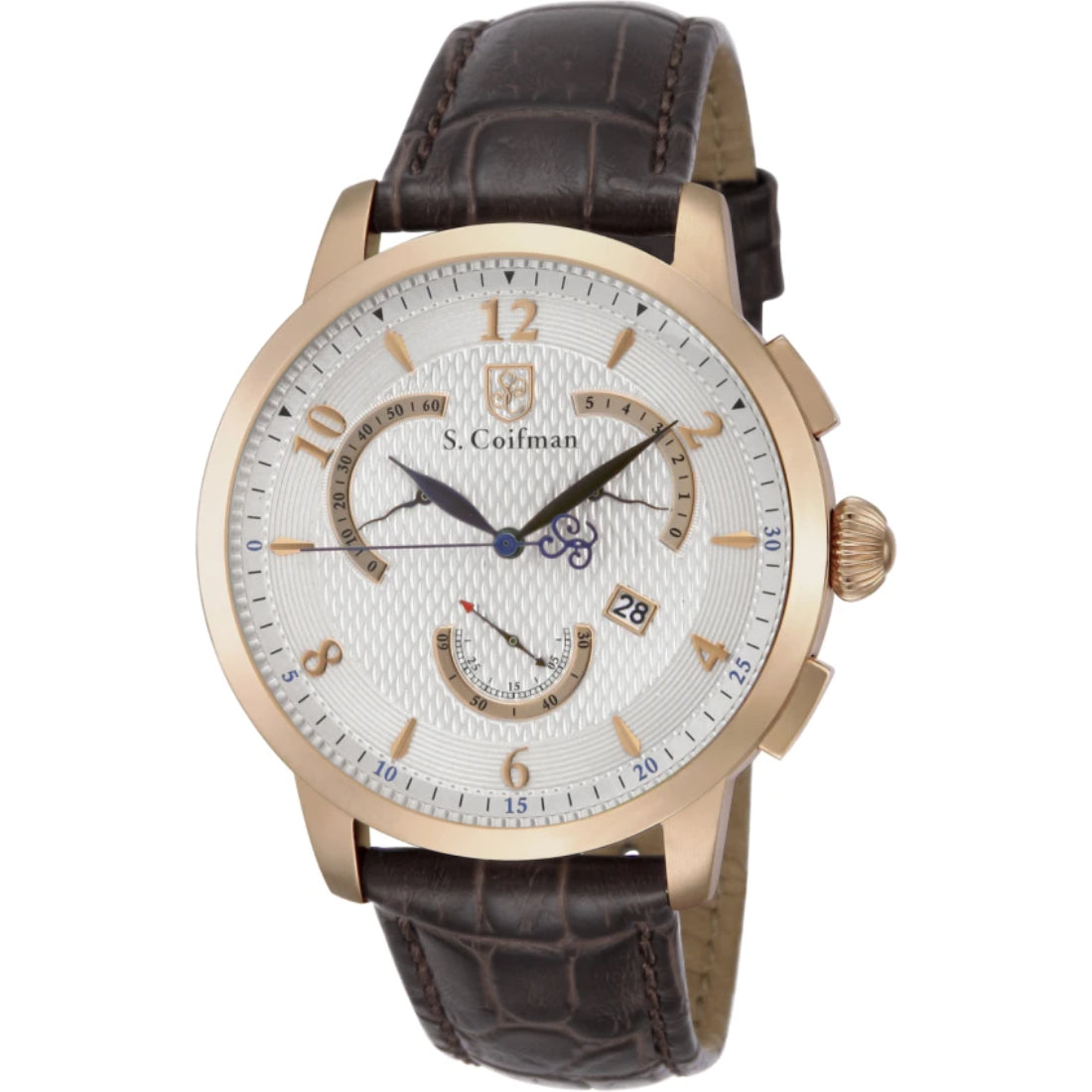 S.Coifman SC0233 Men's Heritage Chronograph Silver Dial Brown Leather Strap Watch 45mm
