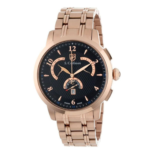 S.Coifman SC0240 Men's Heritage Chronograph Black Dial Rose Gold-Tone Stainless Steel Bracelet Watch 45mm