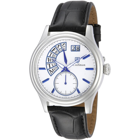 S.Coifman SC0289 Men's Heritage Chronograph White Dial Black Leather Strap Watch 45mm