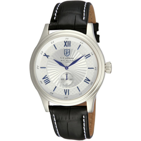 S.Coifman SC0292 Men's Heritage Quartz Silver Dial Black Leather Strap Watch 43mm