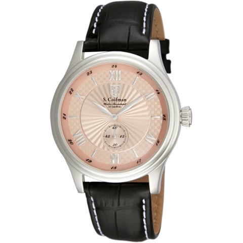 S.Coifman SC0293 Men's Heritage Quartz Blush Dial Black Leather Strap Watch 43mm