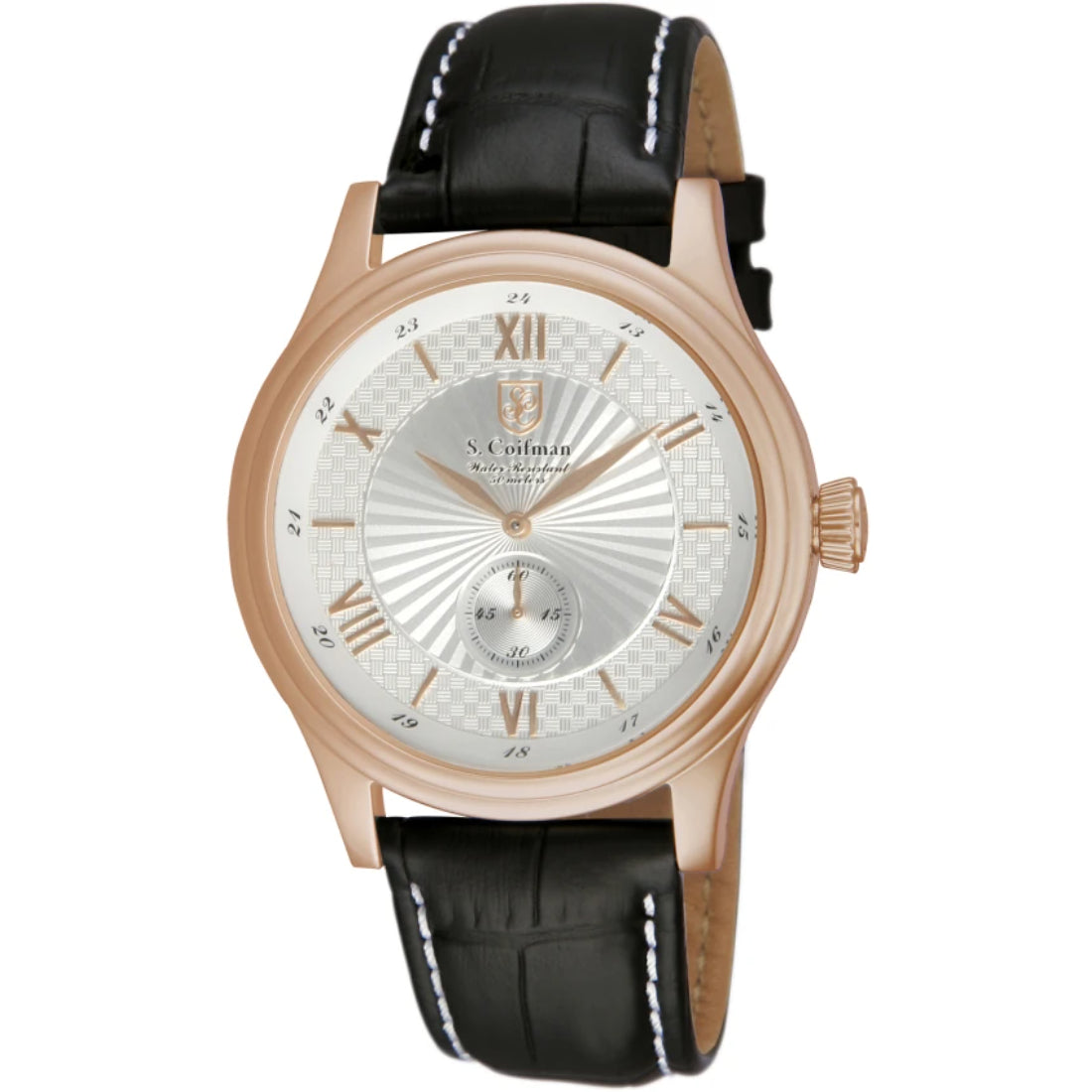 S.Coifman SC0295 Men's Heritage Quartz Silver Dial Black Leather Strap Watch 43mm