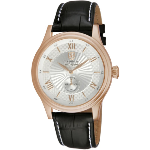 S.Coifman SC0295 Men's Heritage Quartz Silver Dial Black Leather Strap Watch 43mm