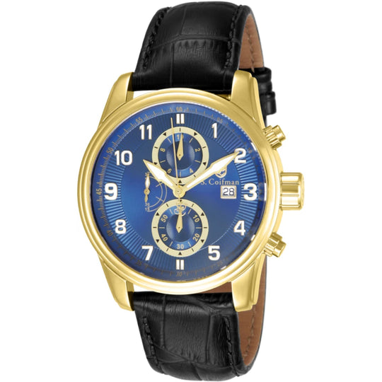 S.Coifman SC0307 Men's Heritage Chronograph Blue Dial Black Leather Strap Watch 43mm