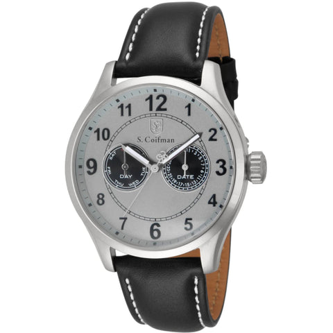 S.Coifman SC0315 Men's Heritage Chronograph Grey Dial Black Leather Strap Watch 44mm