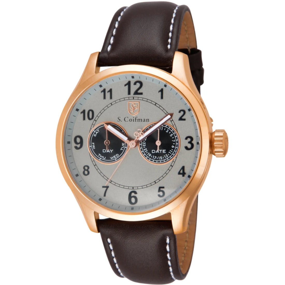 S.Coifman SC0318 Men's Heritage Chronograph Grey Dial Brown Leather Strap Watch 44mm