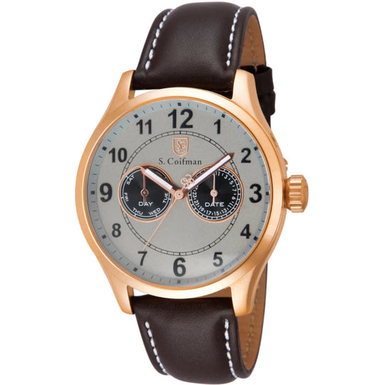S.Coifman SC0318 Men's Heritage Chronograph Grey Dial Brown Leather Strap Watch 44mm