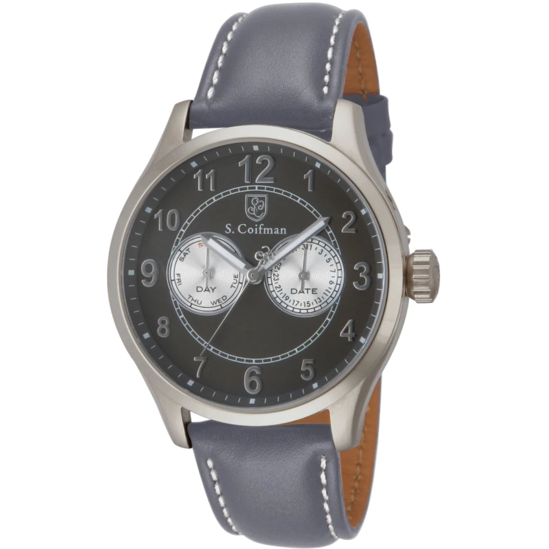 S.Coifman SC0319 Men's Heritage Chronograph Grey Dial Grey Leather Strap Watch 44mm