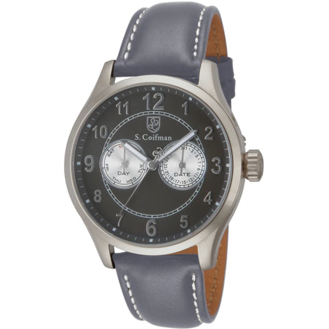 S.Coifman SC0319 Men's Heritage Chronograph Grey Dial Grey Leather Strap Watch 44mm