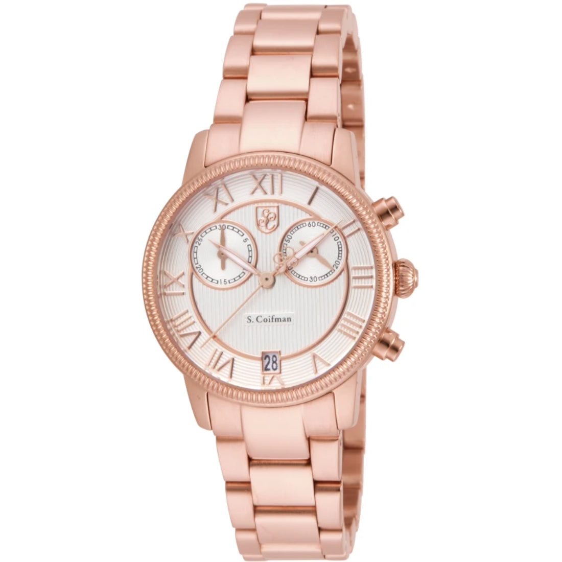 S.Coifman SC0333 Women's Heritage Chronograph White Dial Rose Gold-Tone Stainless Steel Bracelet Watch 32mm