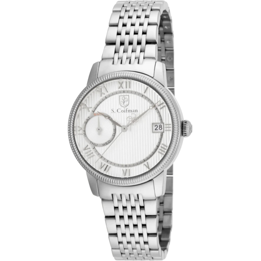 S.Coifman SC0336 Women's Heritage Quartz Silver Dial Stainless Steel Bracelet Watch 32mm
