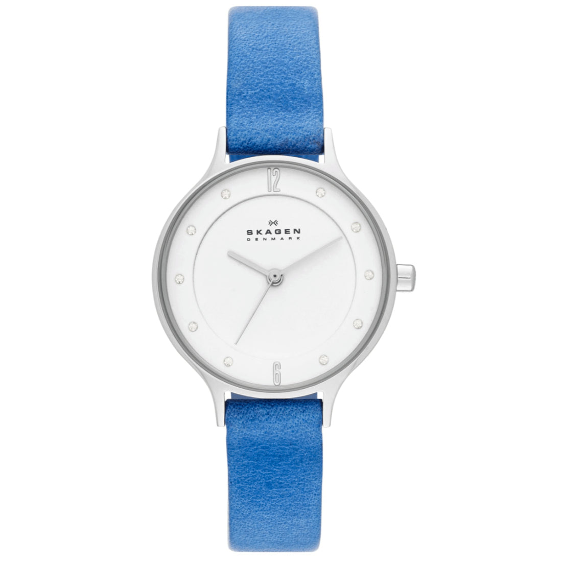 Skagen Anita Women's White Dial Blue Leather Strap Quartz Watch SKW2173