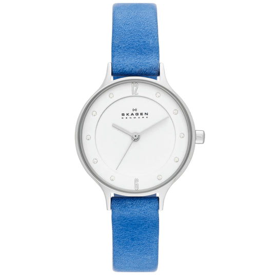 Skagen Anita Women's White Dial Blue Leather Strap Quartz Watch SKW2173