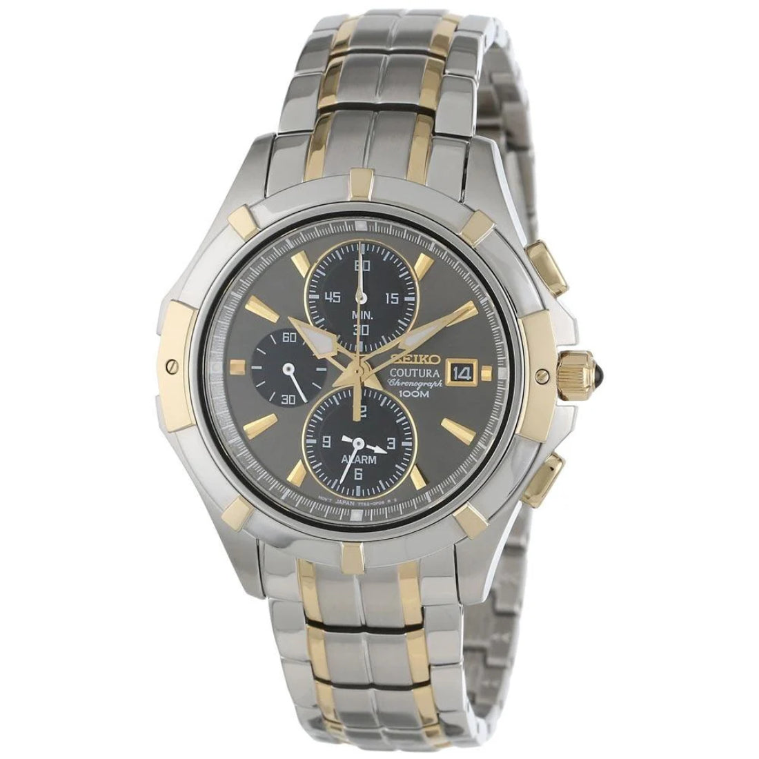 Seiko Coutura Men's Alarm Chronograph Grey Dial Two-Tone Watch SNAE56