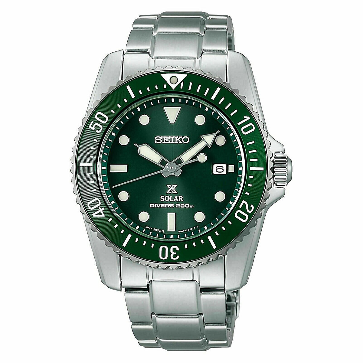 Seiko Prospex Solar Diver Men's Green Sunray Dial Steel Watch SNE583