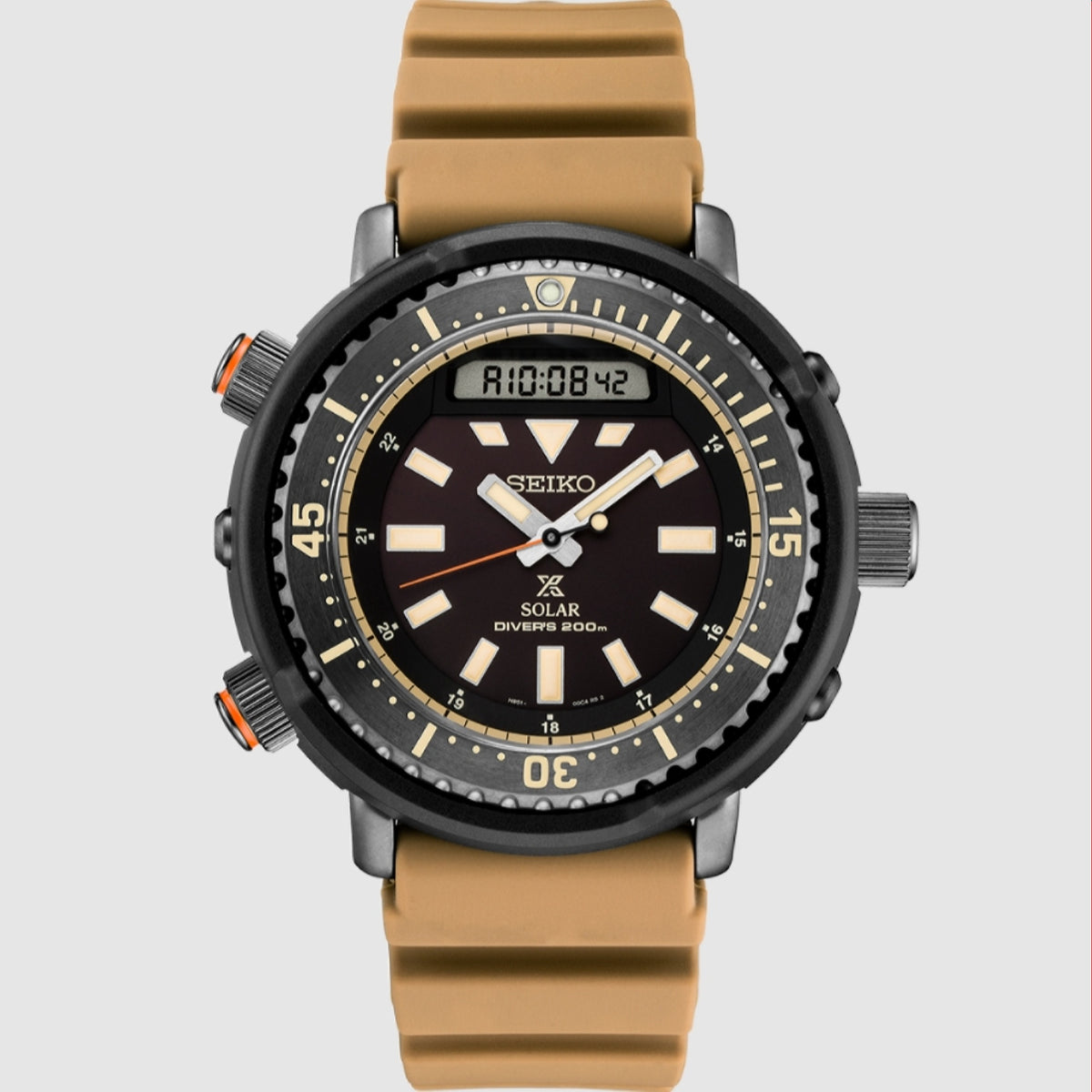 Seiko Prospex "Safarnie" Solar Analog-Digital Beige Strap Watch SNJ029