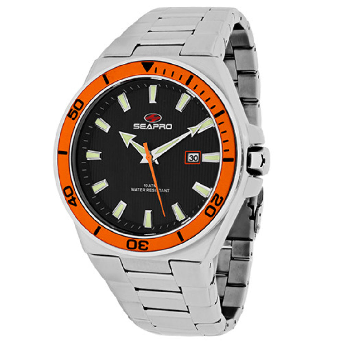 SeaPro Storm Men's Black Dial Orange Bezel Stainless Steel Watch SP8110
