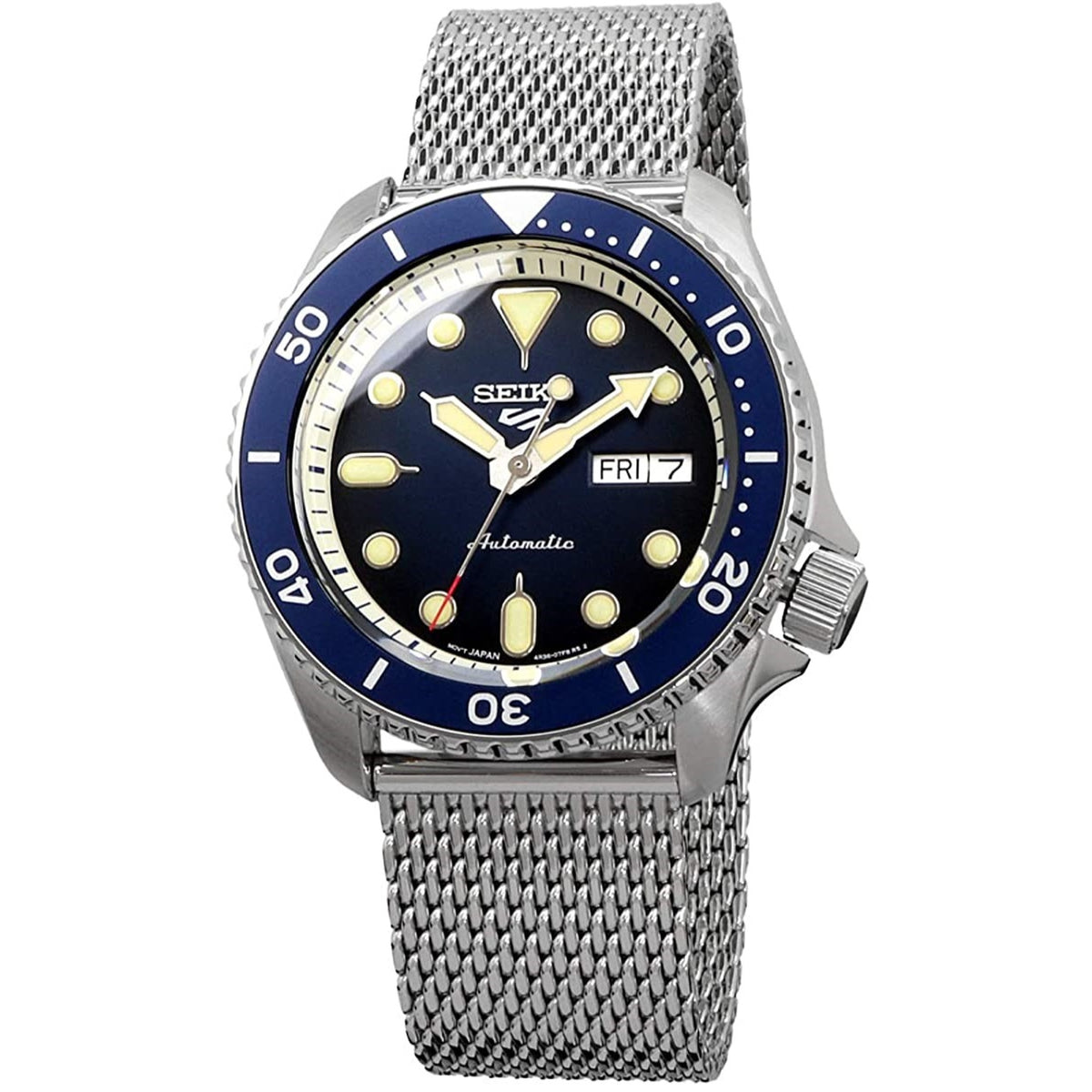 Seiko 5 Sports SKX Automatic Blue Sunray Dial Mesh Bracelet Watch SRPD71