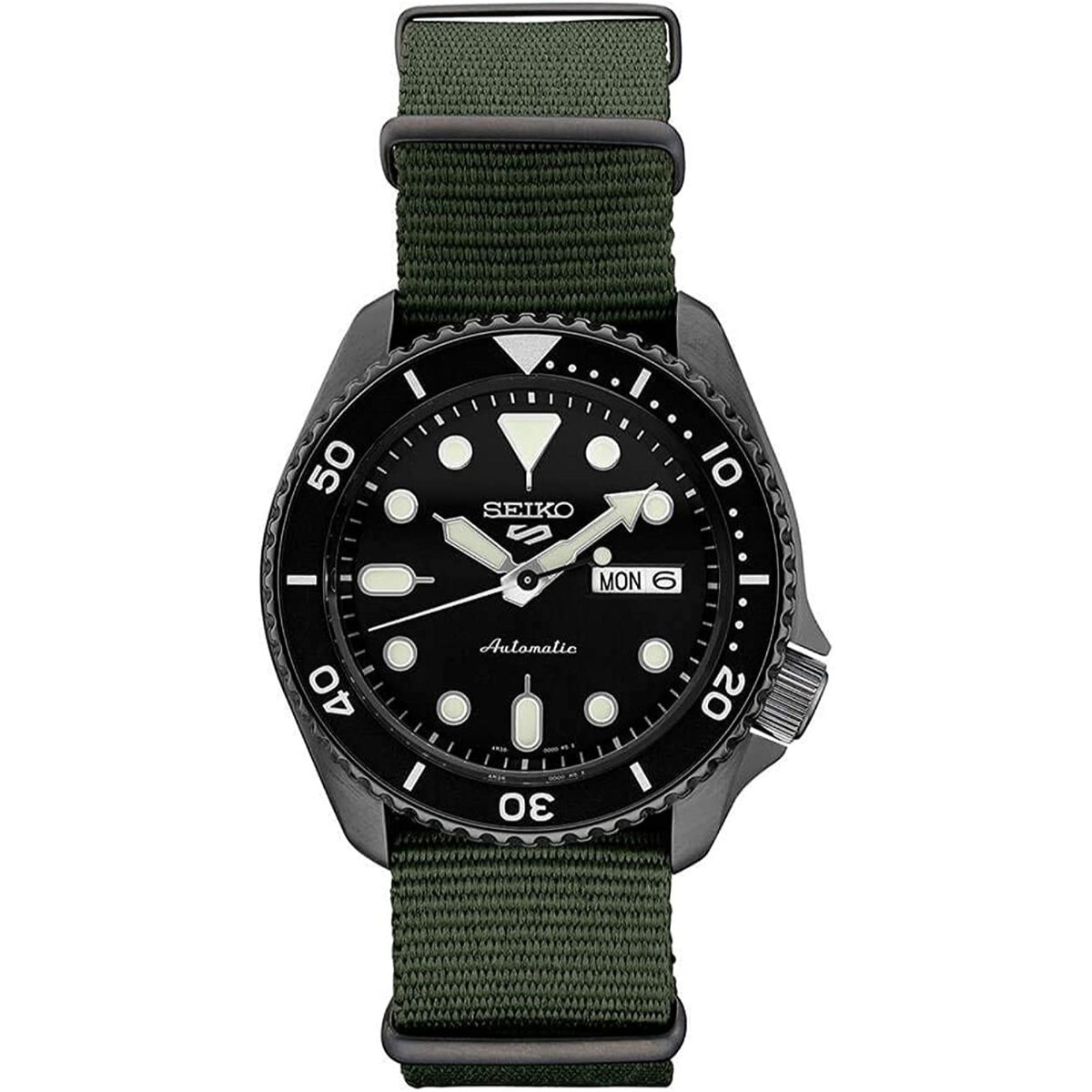 Seiko 5 Sports SKX Automatic Black Dial Green Nylon Strap Watch SRPD91