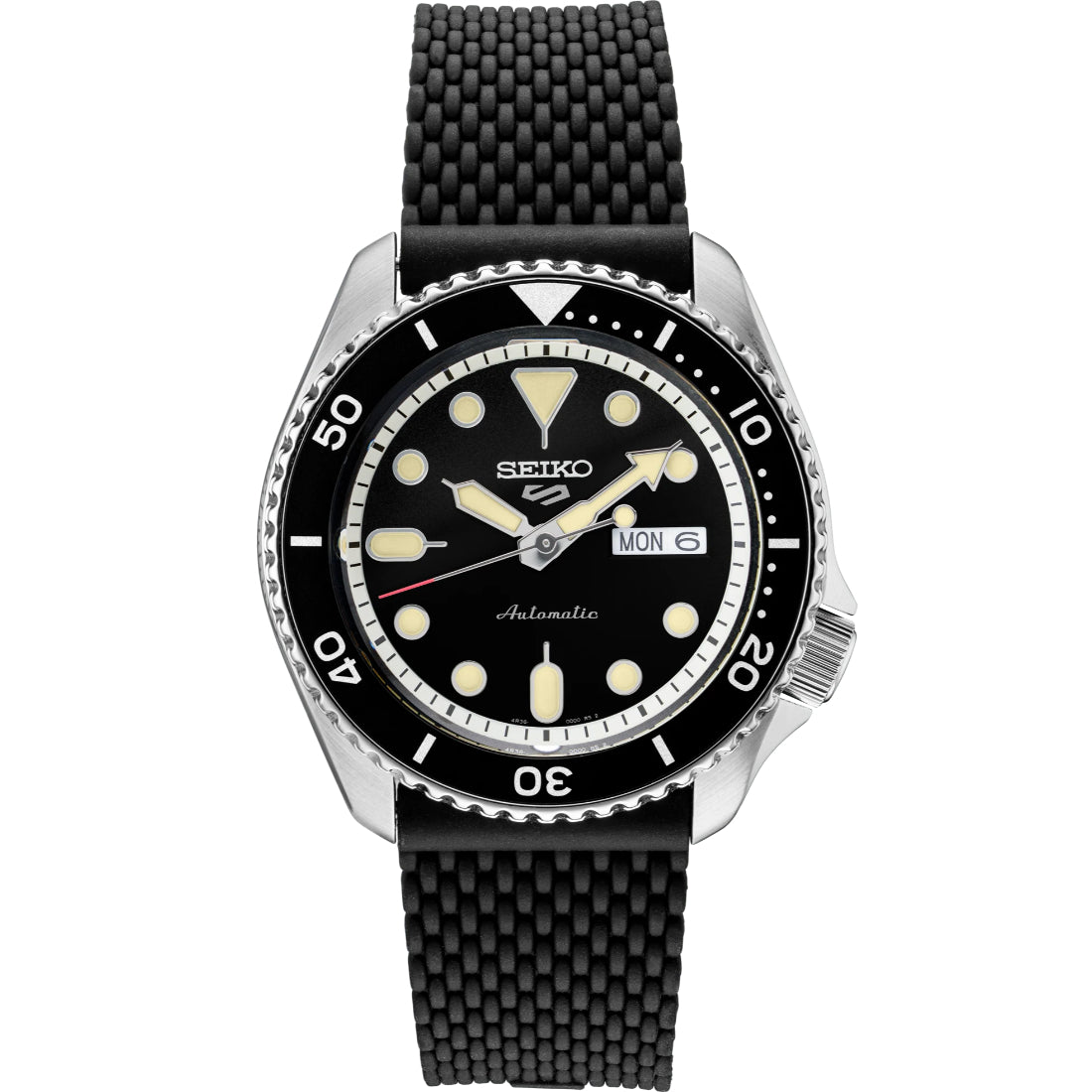 Seiko 5 Sports SKX Automatic Black Sunray Dial Silicone Strap Watch SRPD95