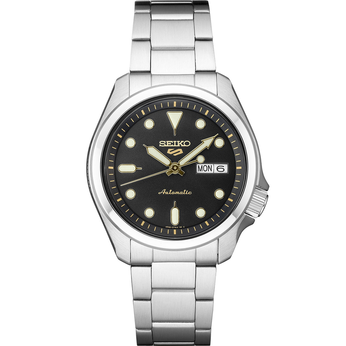Seiko 5 Sports SKX Automatic Black & Gold-Tone Dial Steel Watch SRPE57