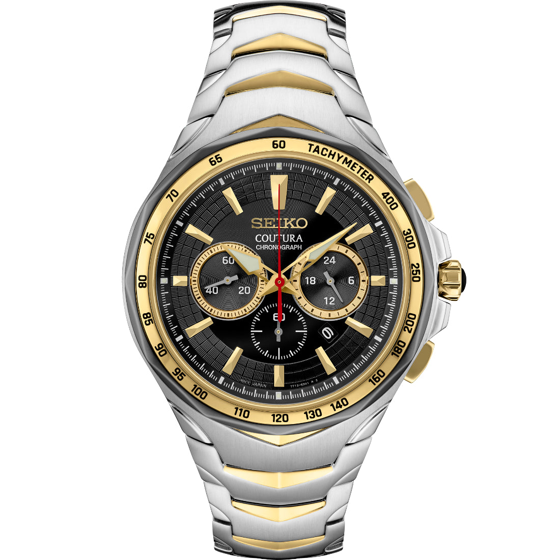 Seiko Coutura Chronograph Black Dial Two-Tone Gold Bezel Watch SRWZ26