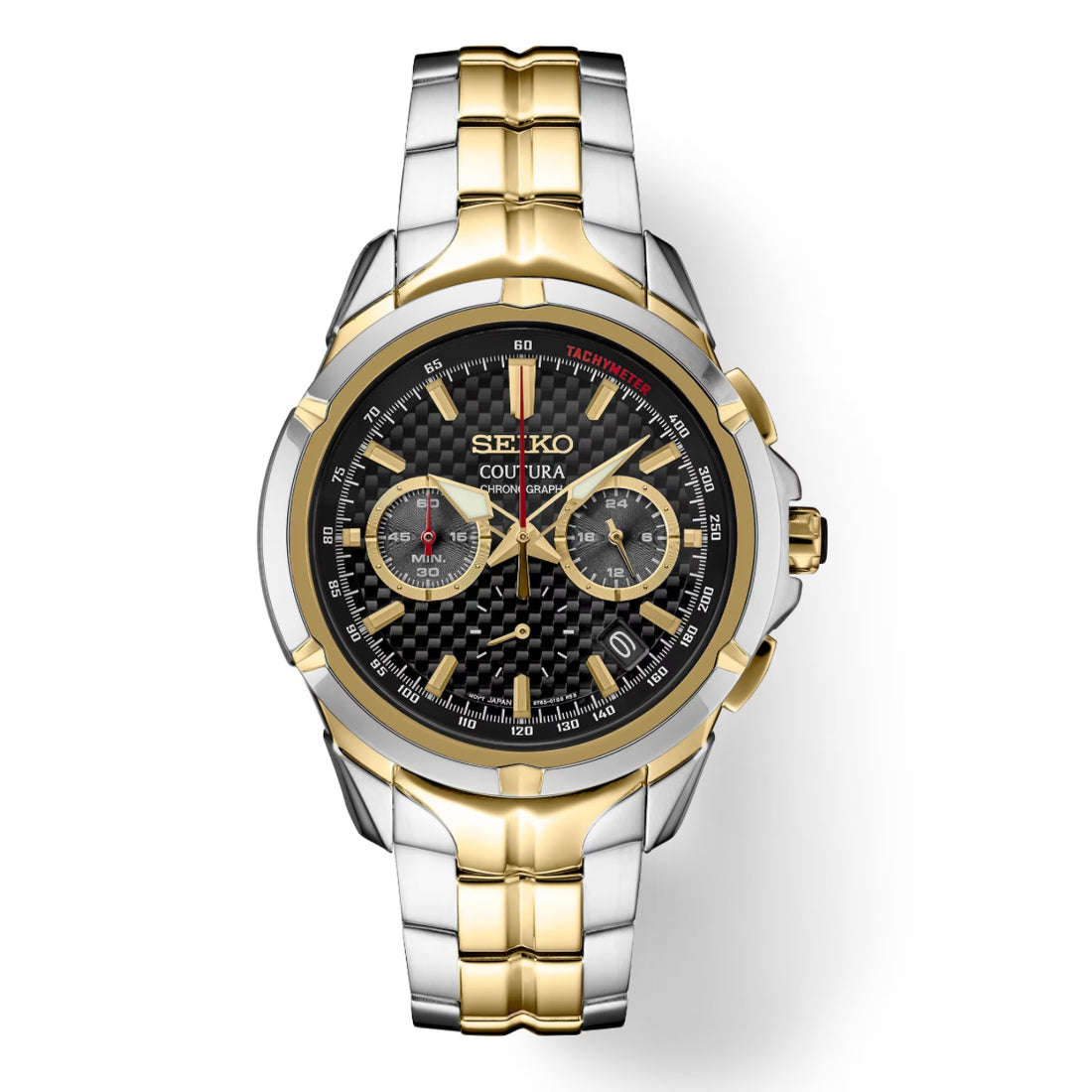 Seiko Coutura Chronograph Black Carbon-Pattern Dial Two-Tone SSB434