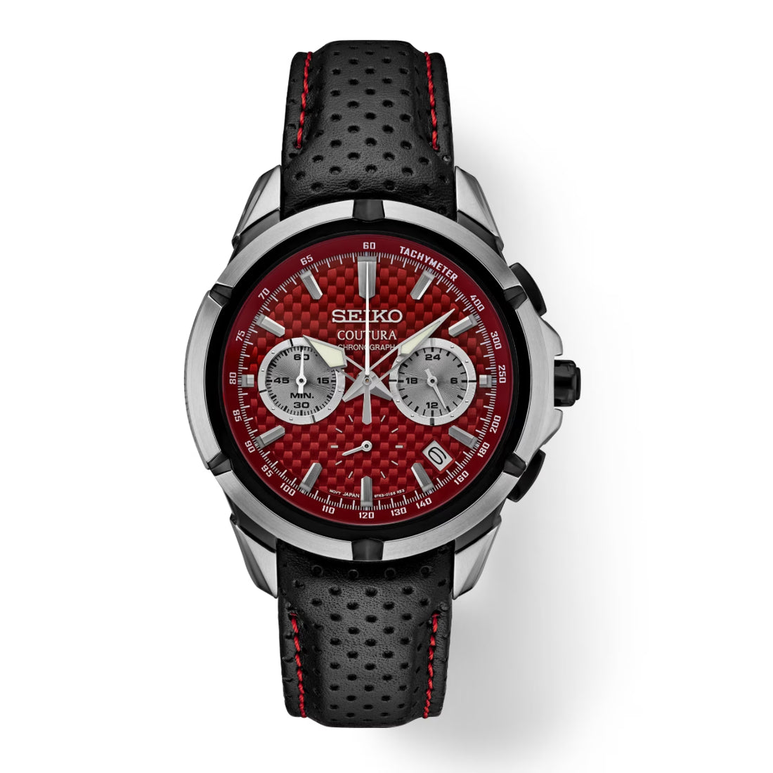 Seiko Coutura Chronograph Red Dial Black Leather Strap Men's Watch SSB435