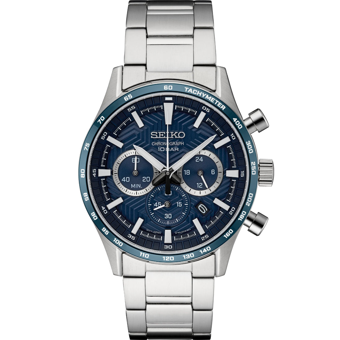 Seiko Discover More Chronograph Blue Patterned Dial Steel Watch SSB445