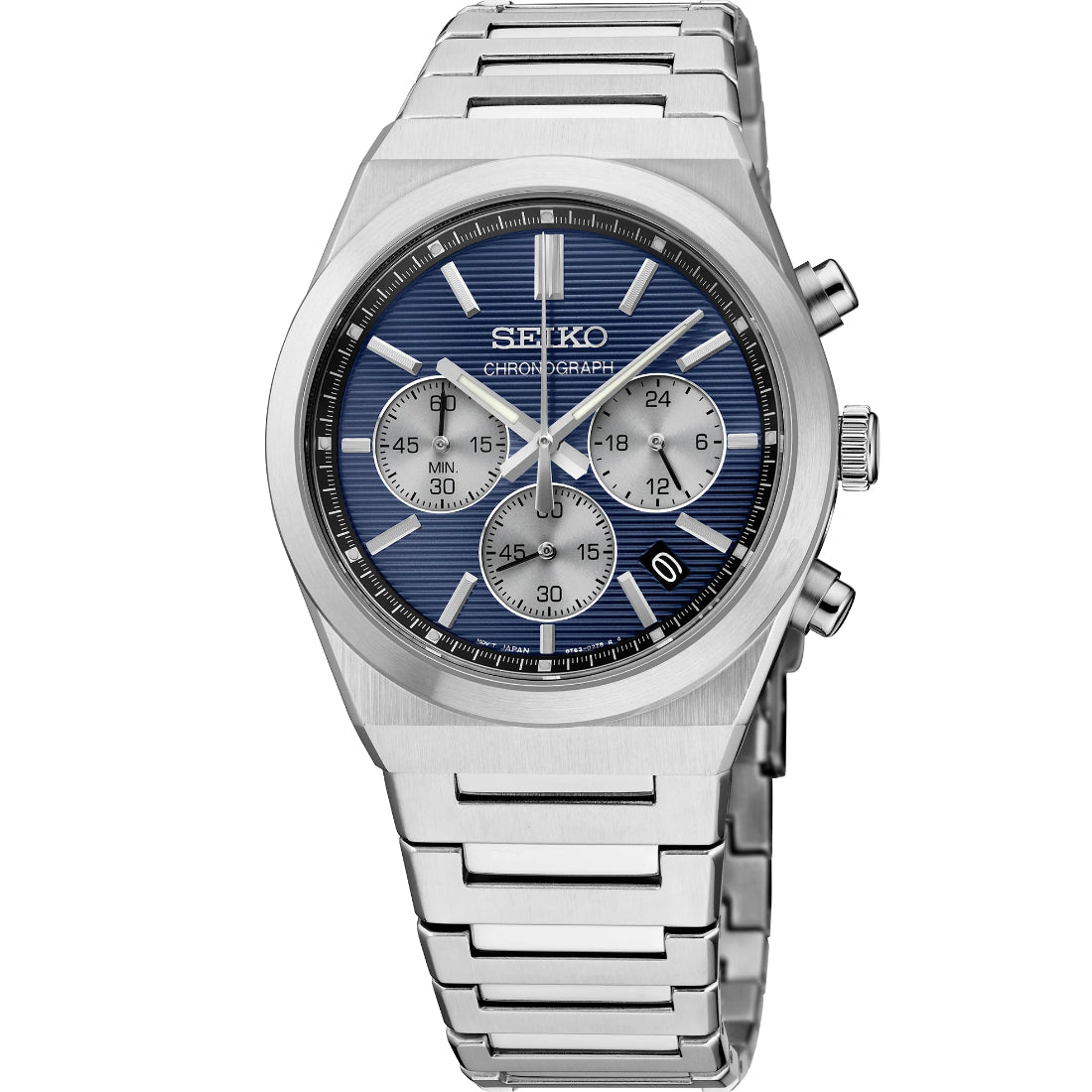 Seiko Discover More Chronograph Textured Blue Dial Steel Watch SSB453
