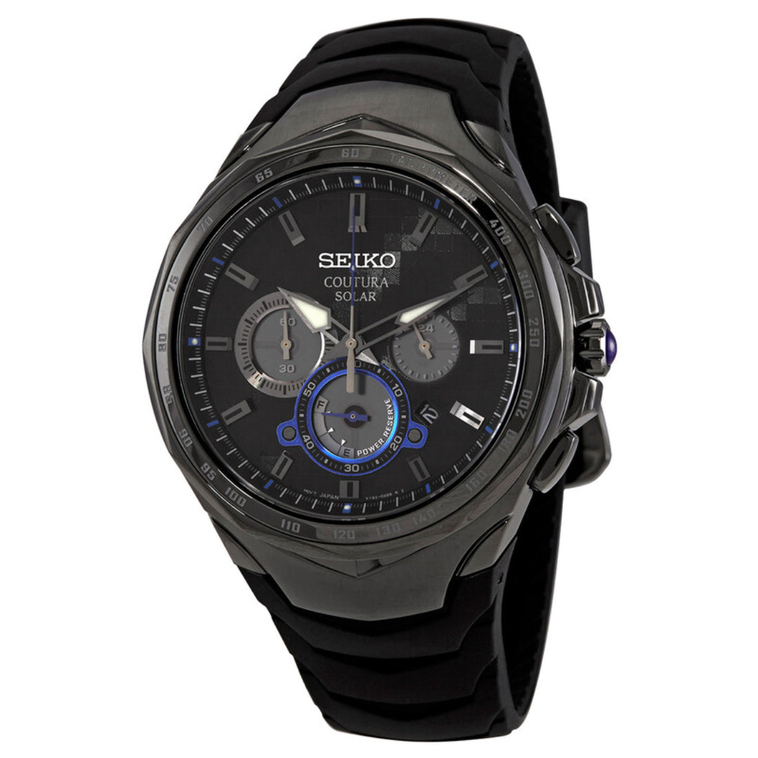 Seiko Coutura Solar Chronograph Black Mother-of-Pearl Dial Silicone SSC745