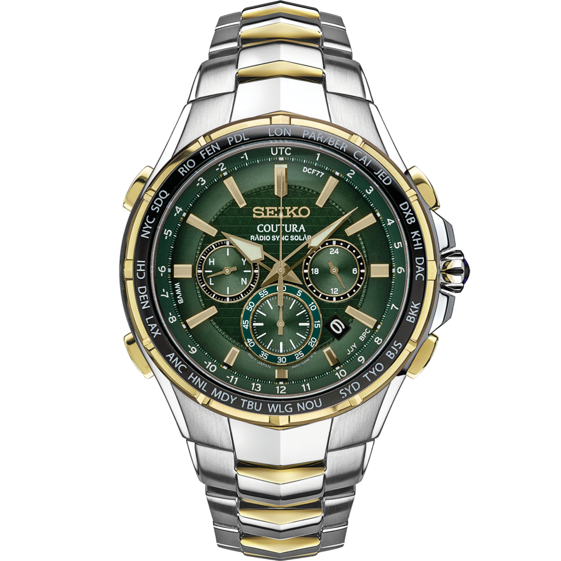 Seiko Coutura Radio-Controlled Solar Chronograph Green Dial Two-Tone SSG022