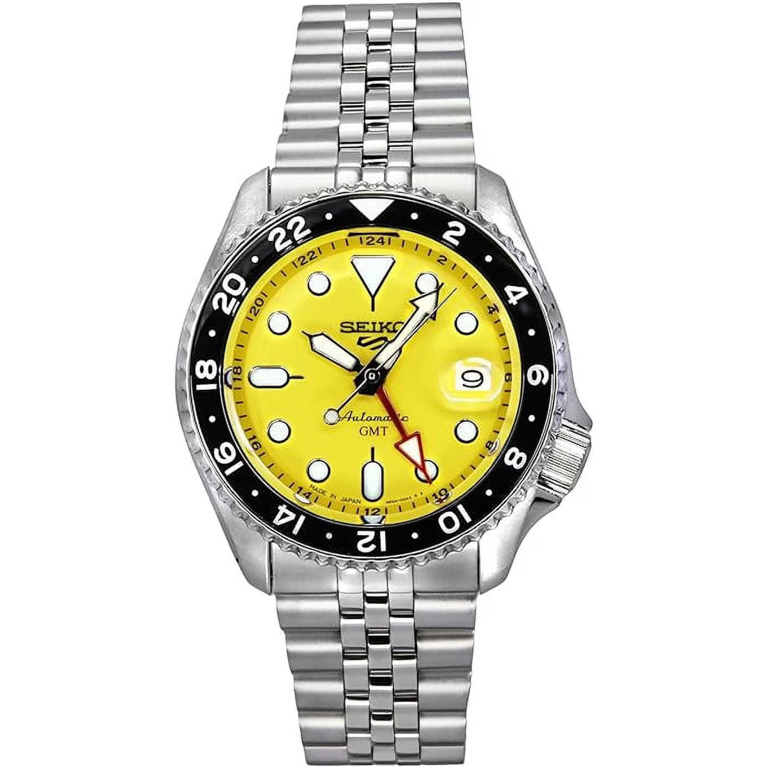 Seiko 5 Sports SKX GMT Automatic Yellow Dial Steel Bracelet Watch SSK017