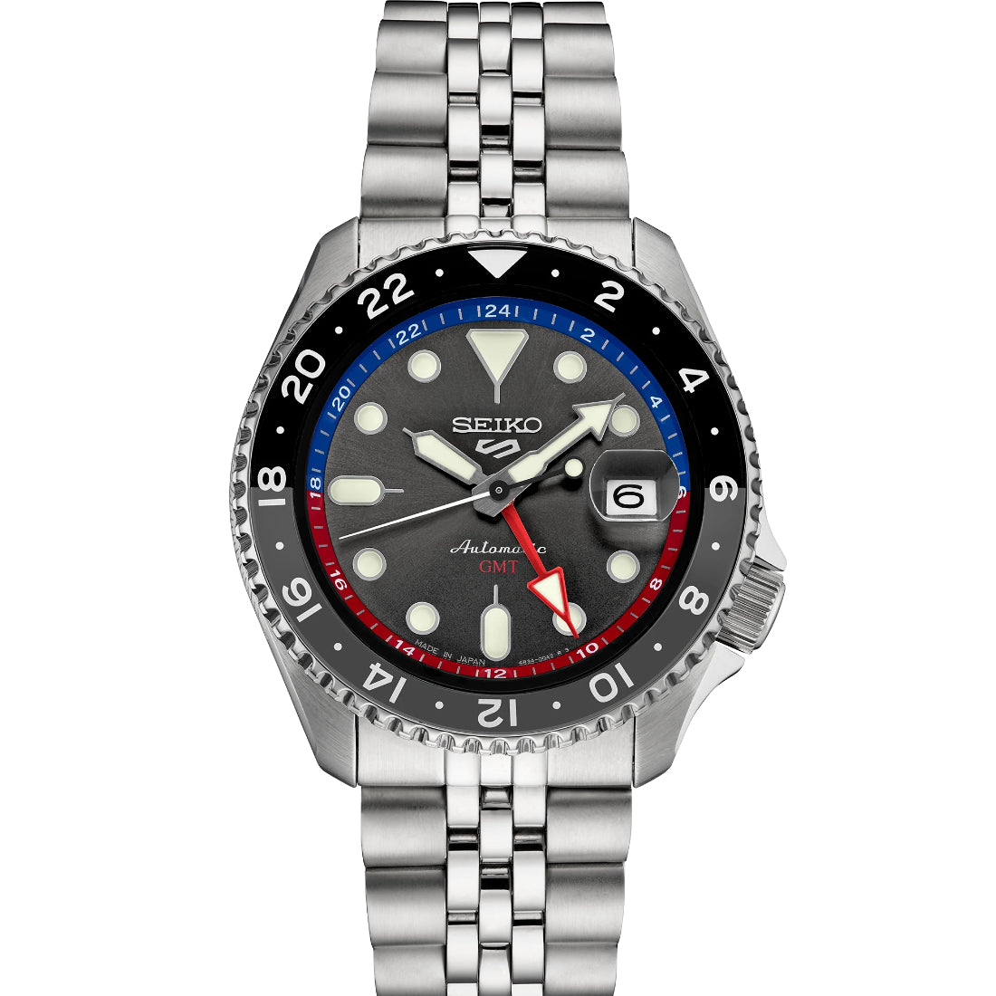Seiko 5 Sports SKX GMT Automatic Charcoal Gray Dial Steel Watch SSK019