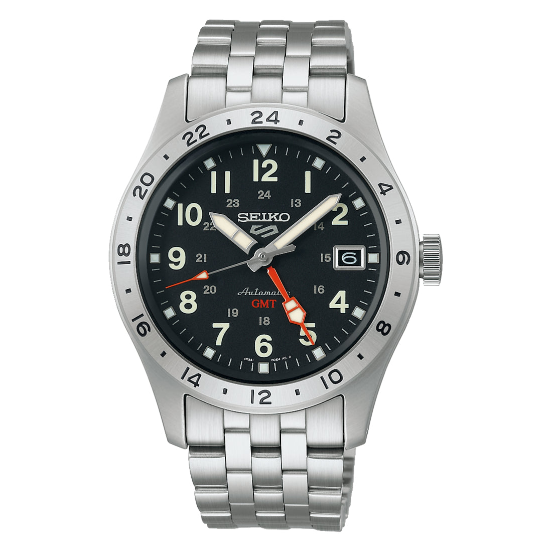 Seiko 5 Sports Field GMT Automatic Black Dial Steel Bracelet Watch SSK023