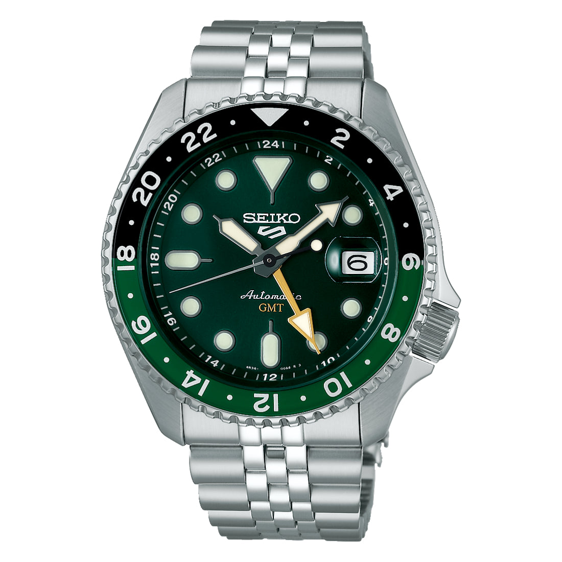 Seiko 5 Sports SKX GMT Automatic Green Dial Steel Bracelet Watch SSK035