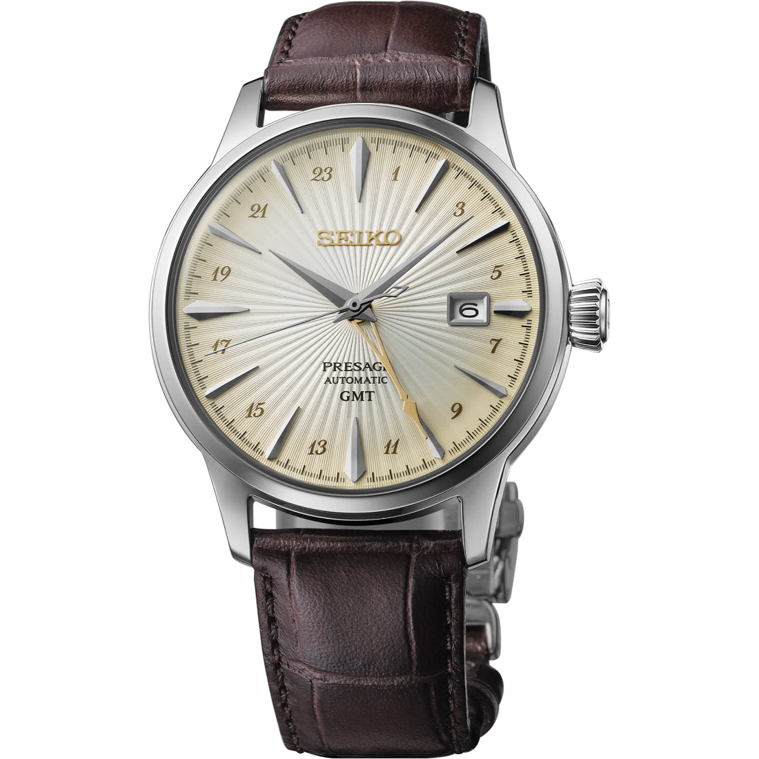 Seiko Presage Cocktail Time GMT Automatic Ivory Dial Brown Leather SSK041