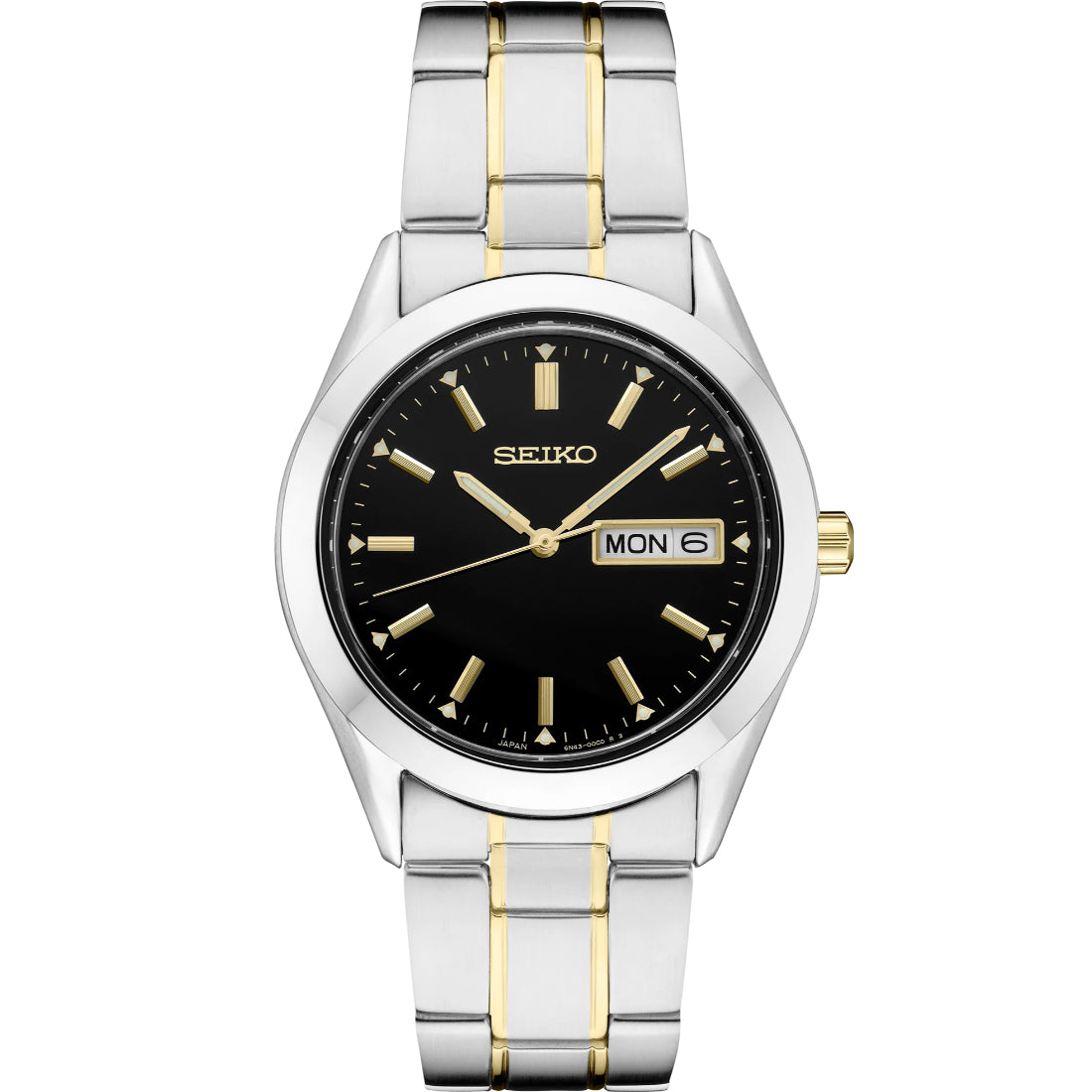 Seiko Essentials Black Dial Two-Tone Steel Day-Date Men's Watch SUR363