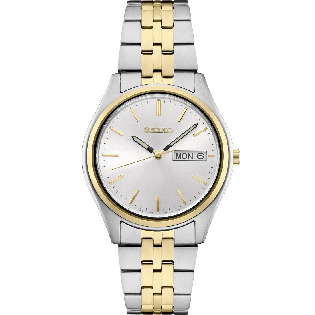 Seiko Essentials White Sunray Dial Two-Tone Steel Day-Date Watch SUR430