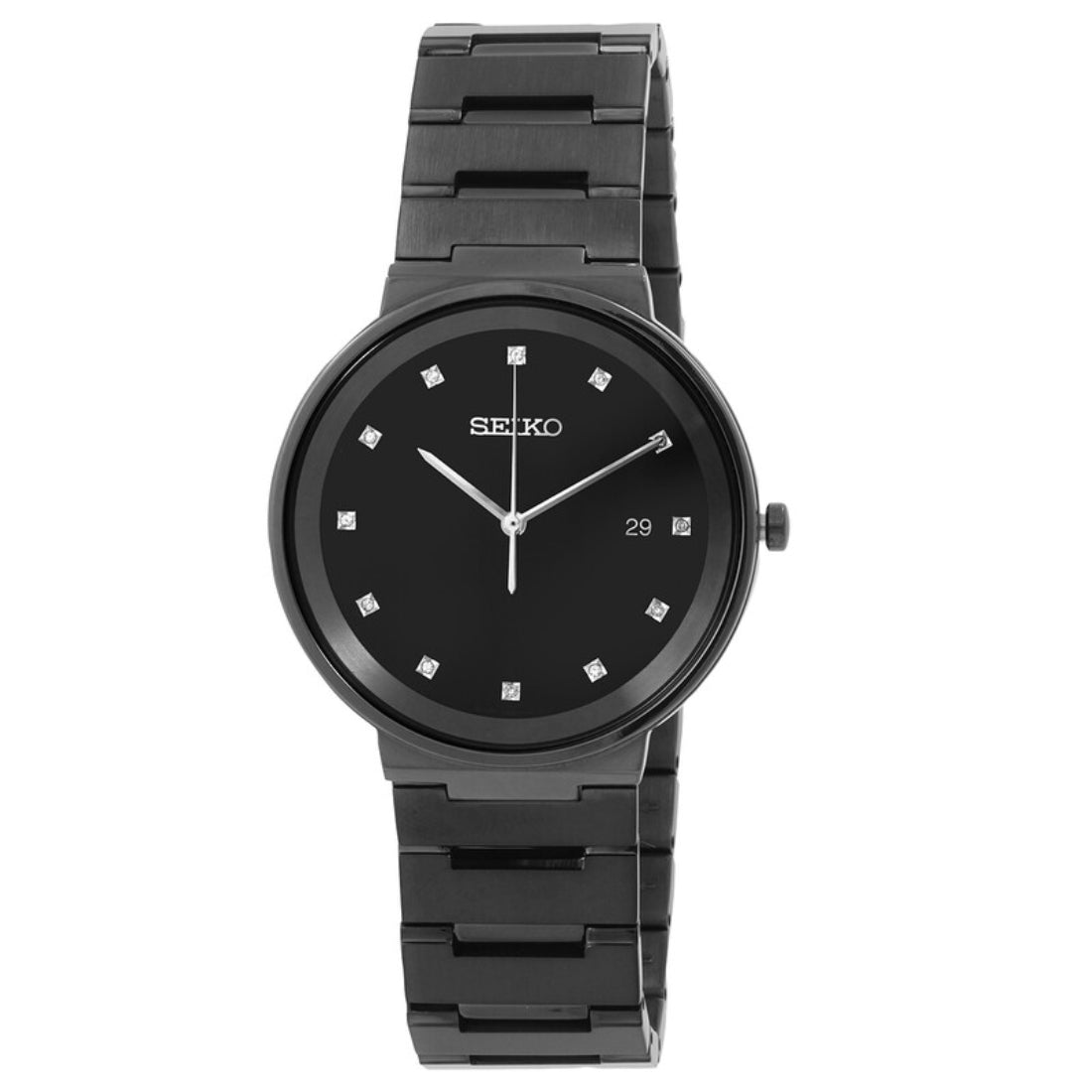 Seiko Essentials Men's Black Sunray Dial Stainless Steel Quartz Watch SUR489