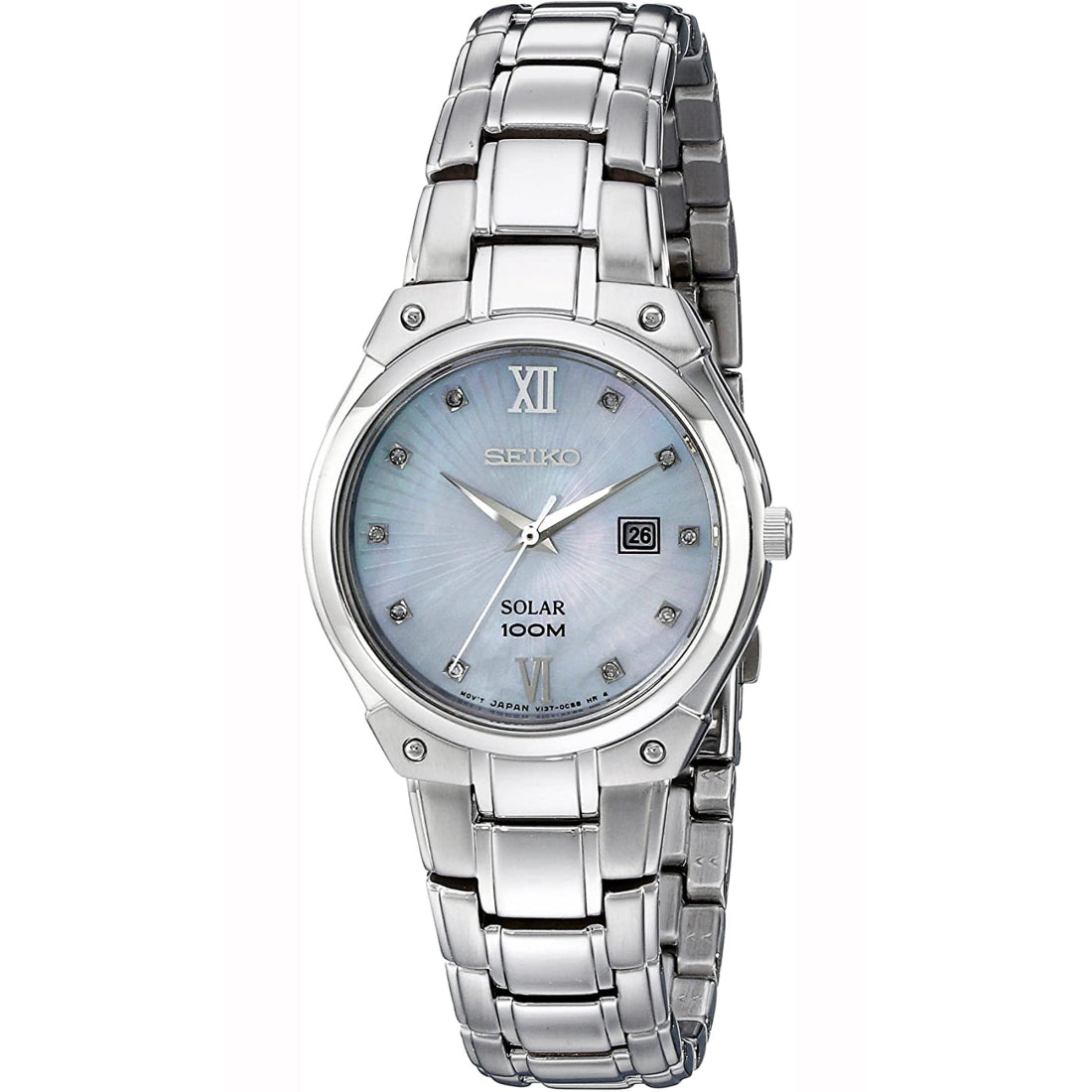 Seiko Solar Core Women's Mother-of-Pearl Dial Steel Quartz Watch SUT213