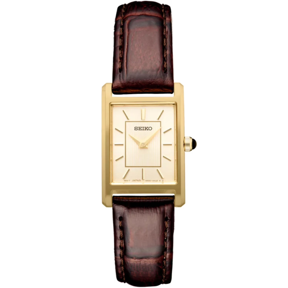 Seiko Essentials Women's Champagne Dial Brown Leather Strap Quartz Watch SWR066