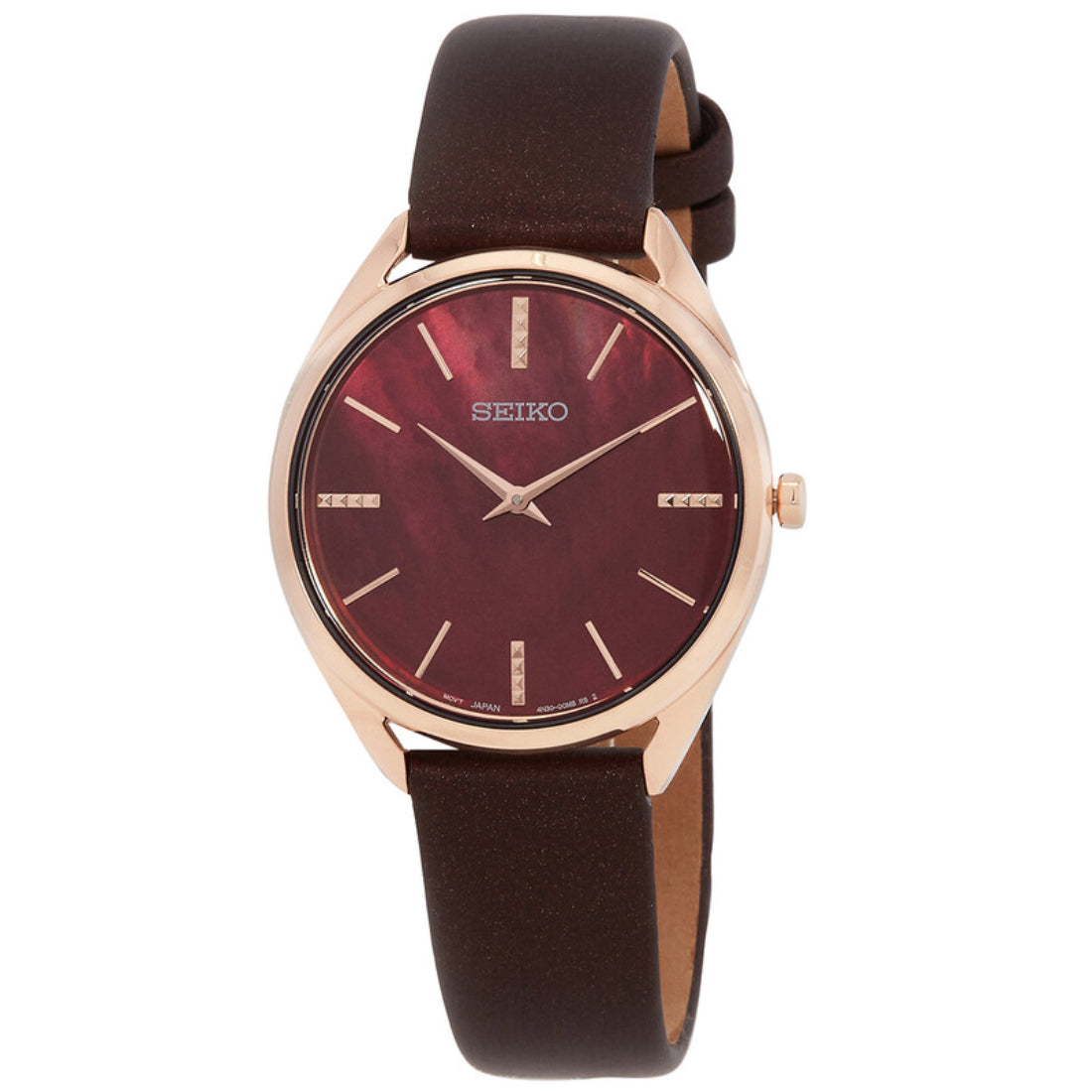 Seiko Essentials Women's Bordeaux Dial Rose Gold-Tone Quartz Watch SWR082