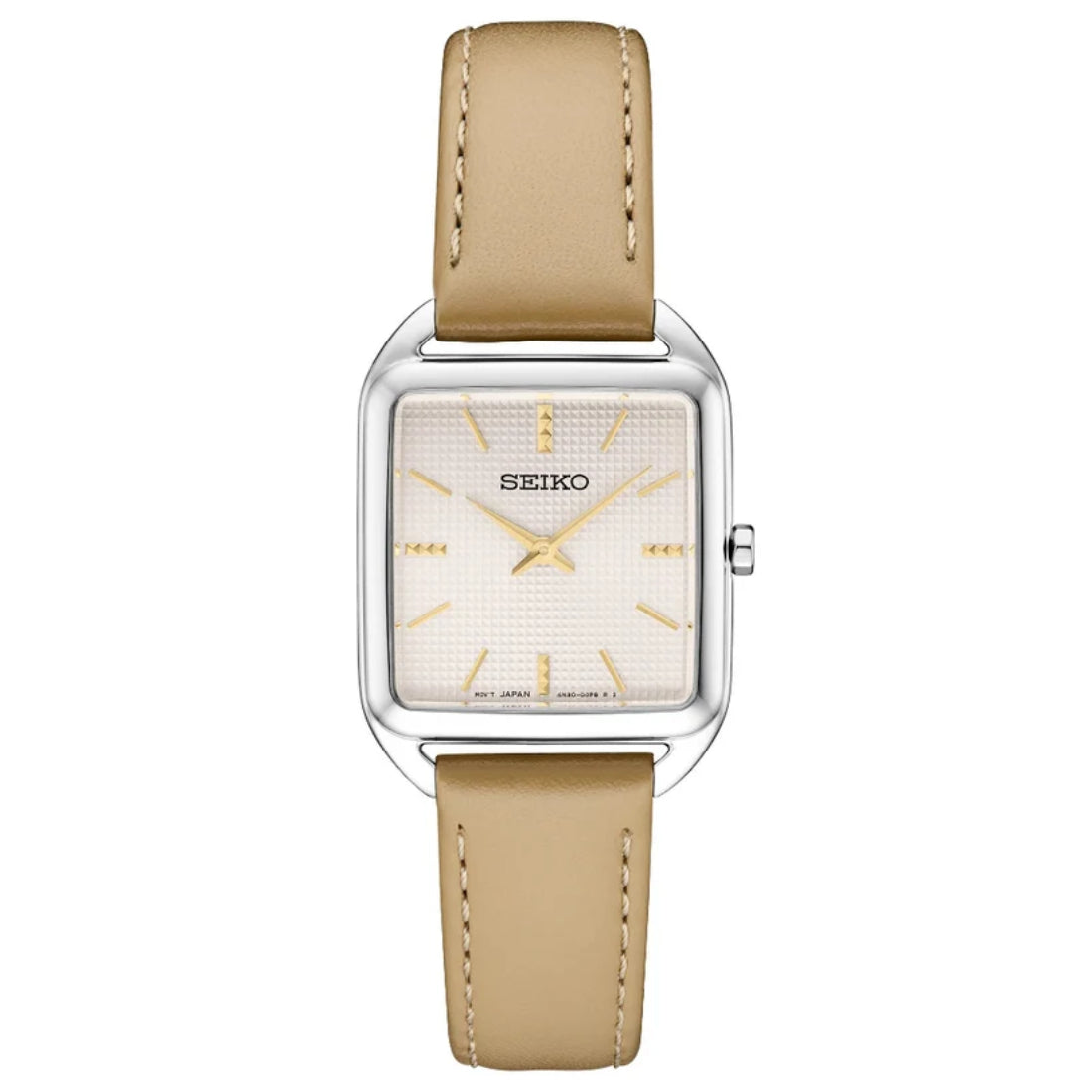 Seiko Essentials Women's Pink Dial Beige Leather Strap Quartz Watch SWR089