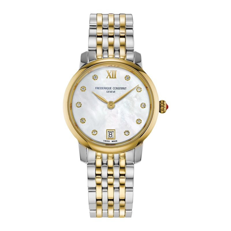 Frederique Constant Classics Slimline Ladies Women's Two-tone/Silver and Yellow Gold Bracelet Quartz Watch - FC-220MPWD1S23B